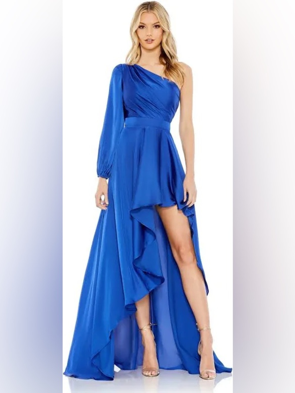 Mac Duggal NEW Cobalt Blue Asymmetric Hem Bishop Sleeve Dress Size 2